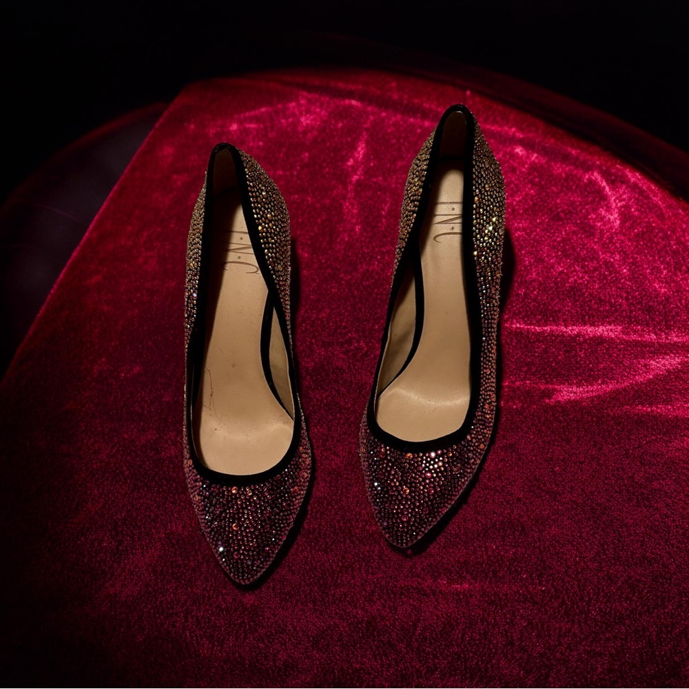 Multicolored gemstone work Black and Gold Women's Shoes
